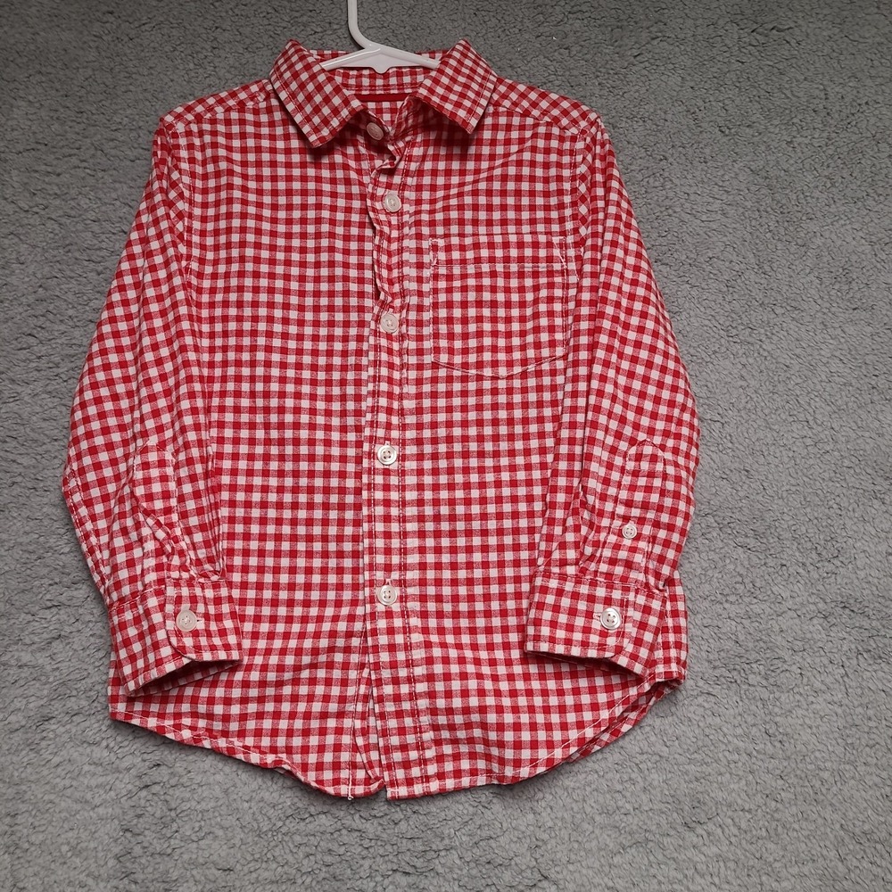 Cat & Jack Boys Gingham Button Down Shirt Red‎ White Plaid XS 4/5